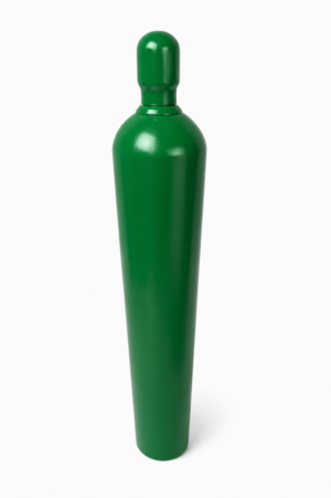 Green oxygen cylinder on a clean white background for local oxygen supply and delivery