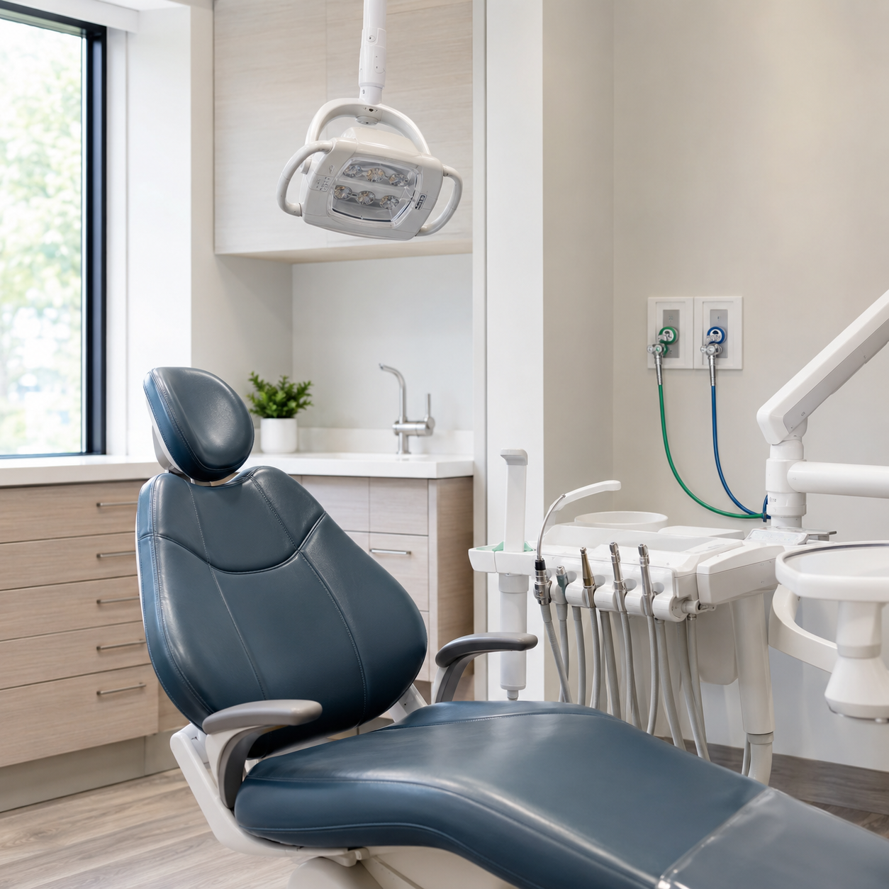 Modern dental office with oxygen and nitrous oxide gas connections