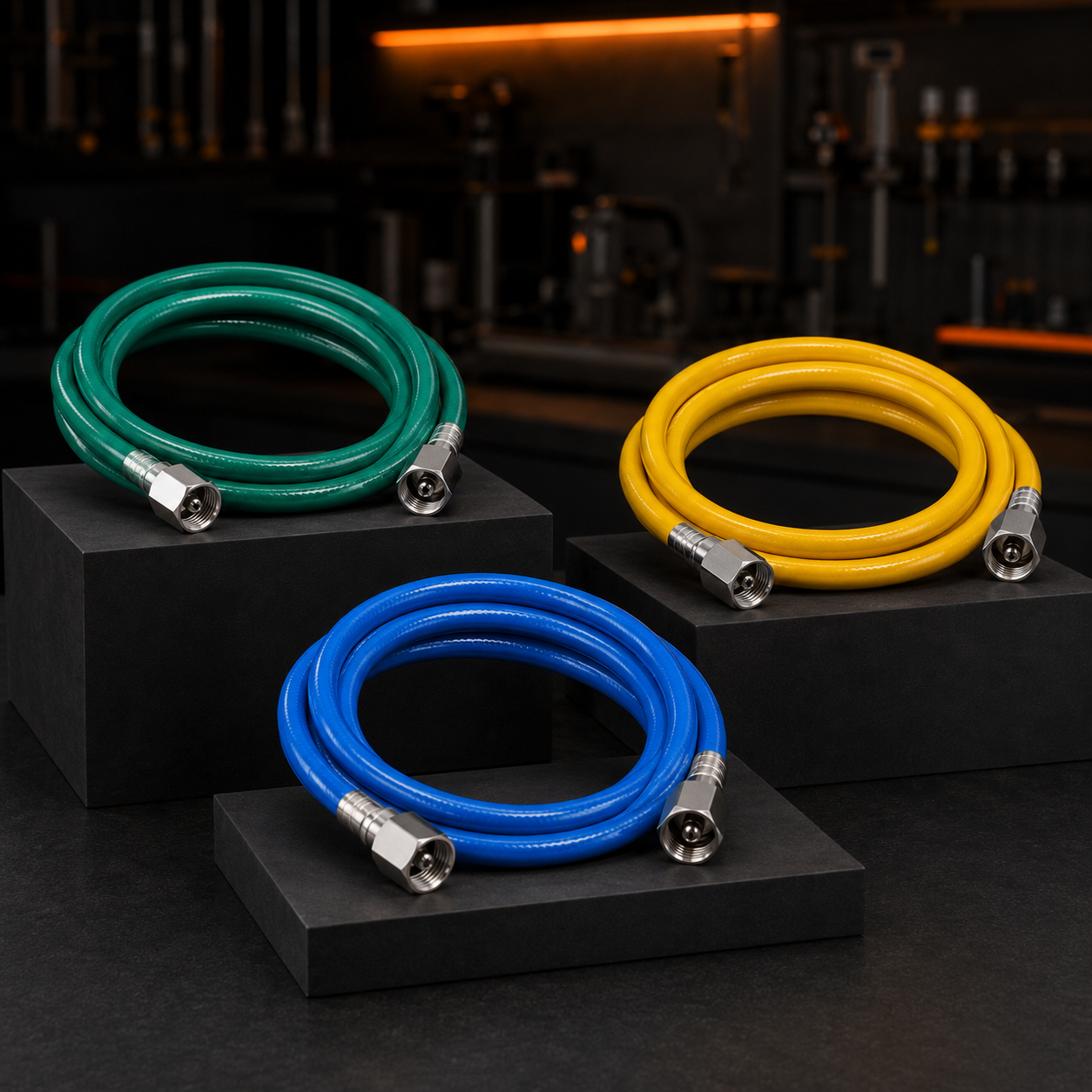 Custom medical gas hose assemblies for oxygen, nitrous oxide, and medical air