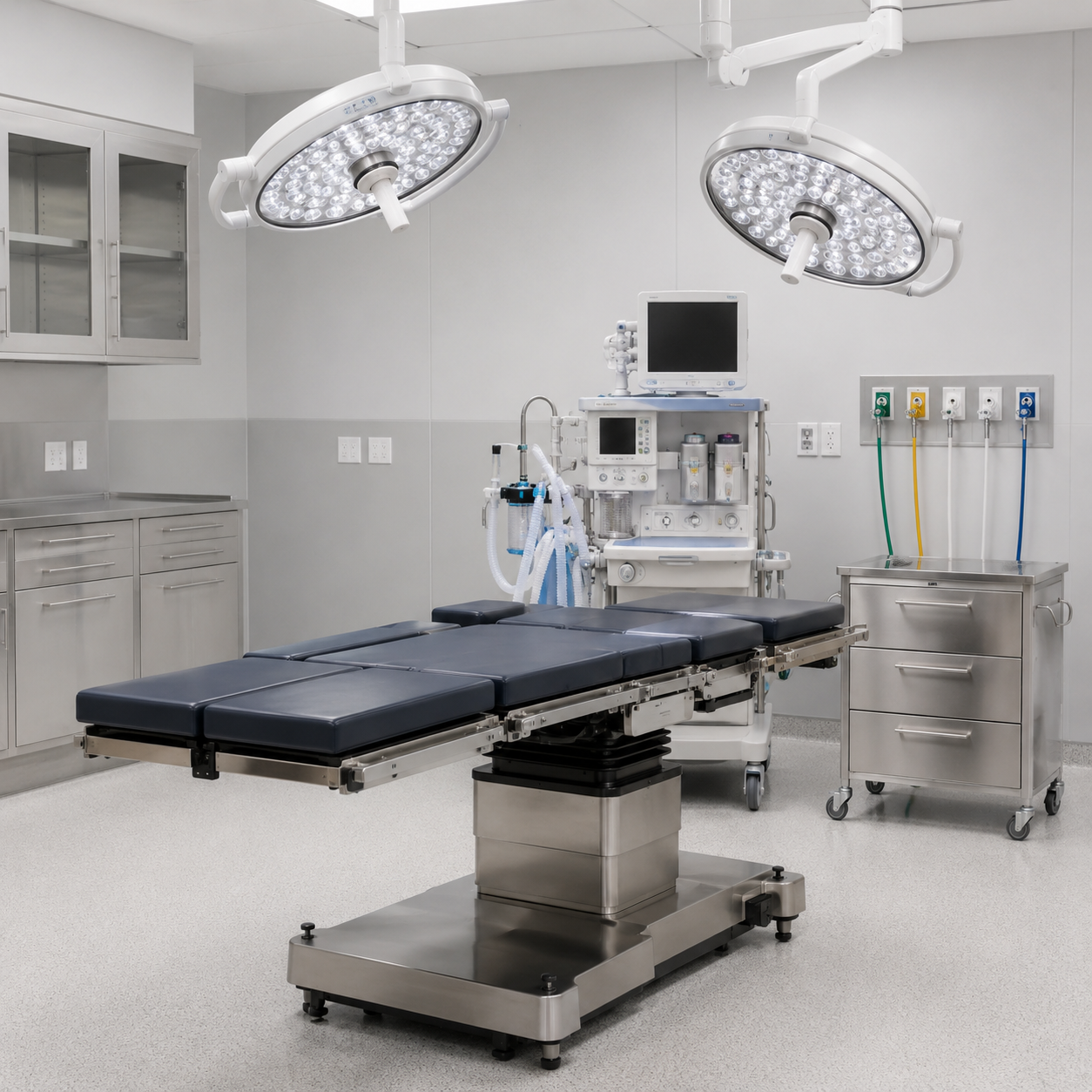 Modern surgery center operating room with anesthesia and medical gas connections